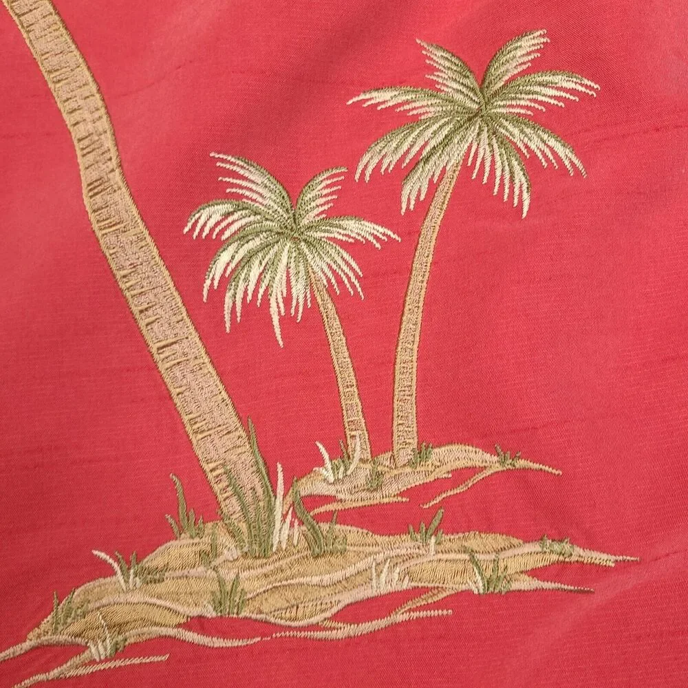 Bamboo Cay Fine Resort-Wear Leaning Palm‎ Tree Mens Large Red Salmon Embroidered